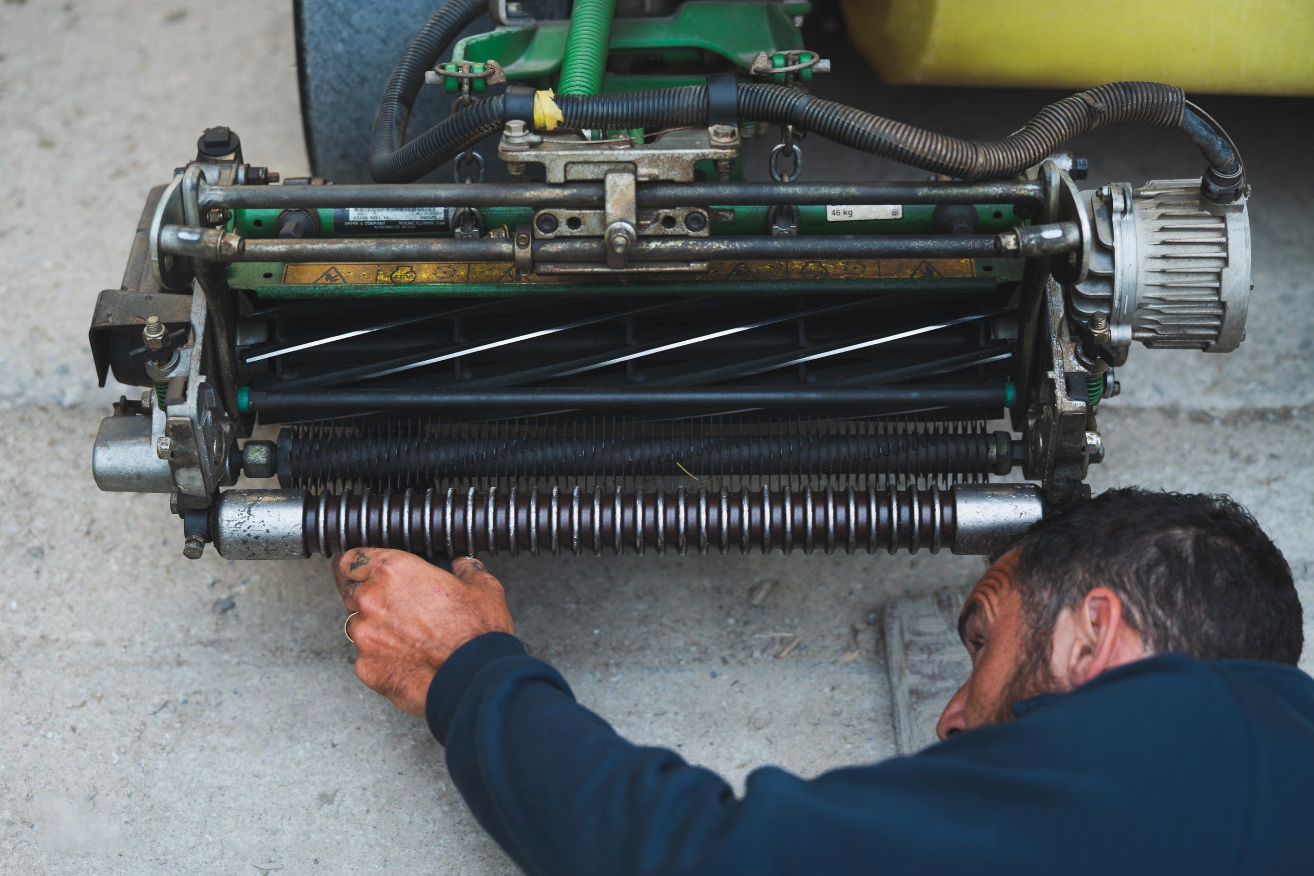 A cutting cylinder being set up on the workshop bench